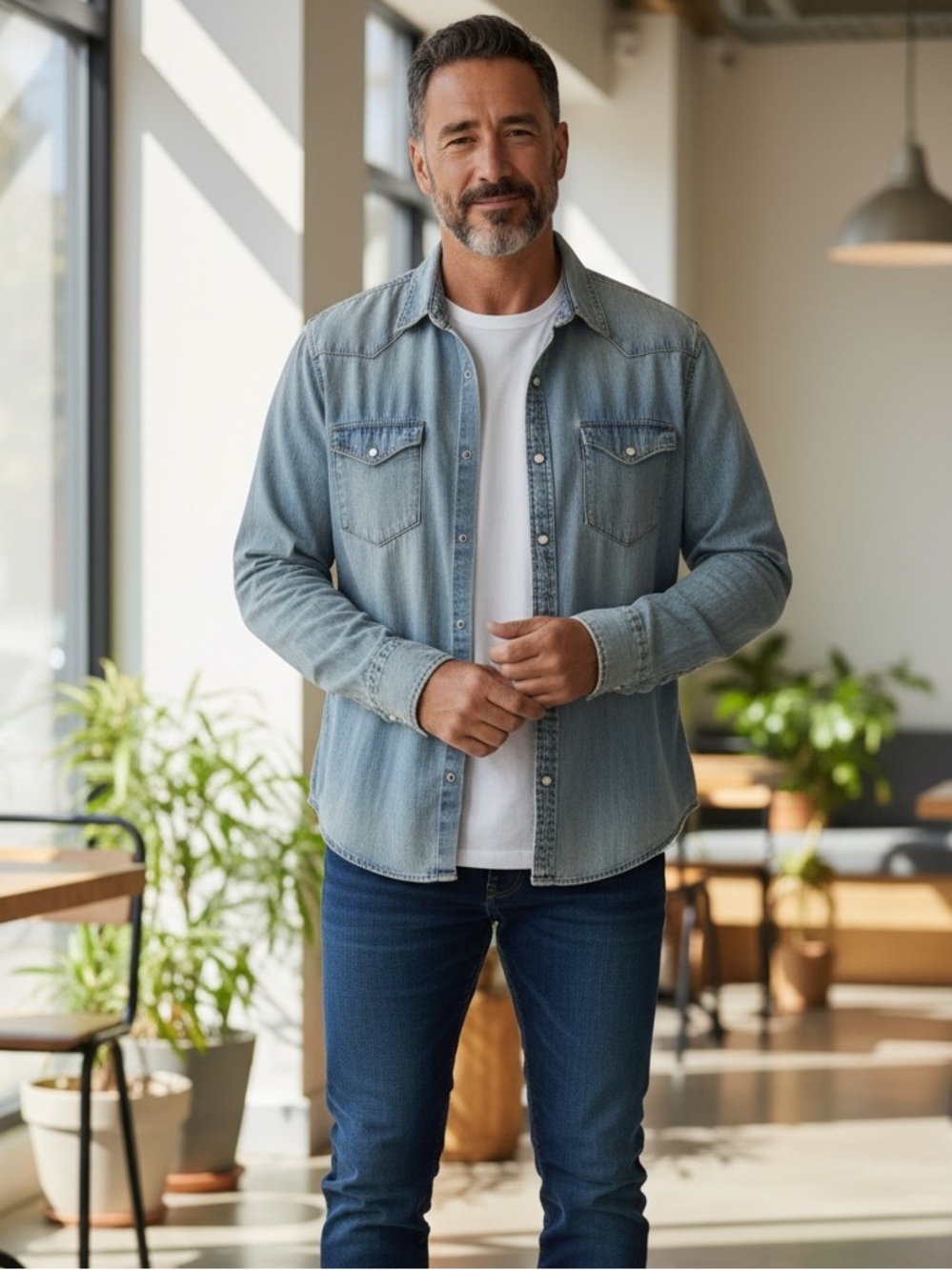 H&M Light Blue Denim Button-Down Shirt